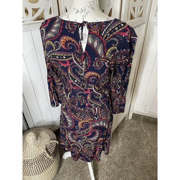 Banana Republic Blue Colorful Print Bell Sleeve Shirt Dress Size 6 Medium - Picture 2 of 8